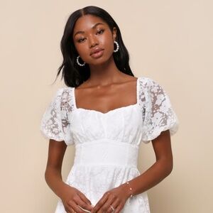 Lulus Sweetest Effect White Floral Burnout Puff Sleeve Mini Dress - Size S